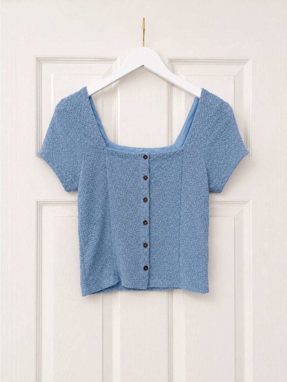O'Neill Powder Blue Short Sleeve Button-Front Top Summer Capsule Wardrobe Small